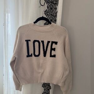 Old Navy Women's Cream Sweater with Black 'LOVE' Design